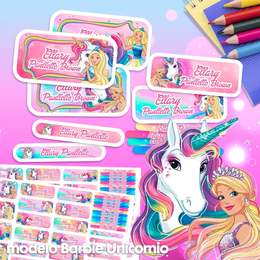 Etiquetas Escolares - Barbie Unicornio