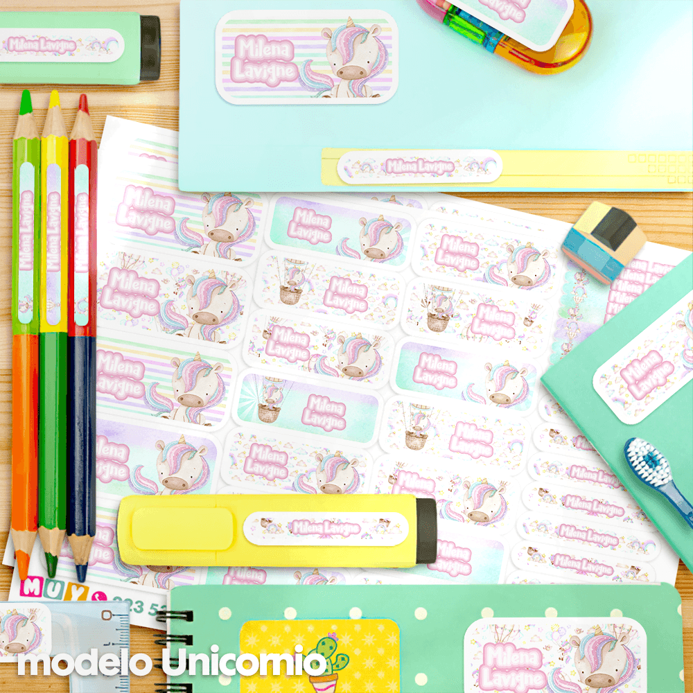 Etiquetas Escolares - Unicornio Pasteles